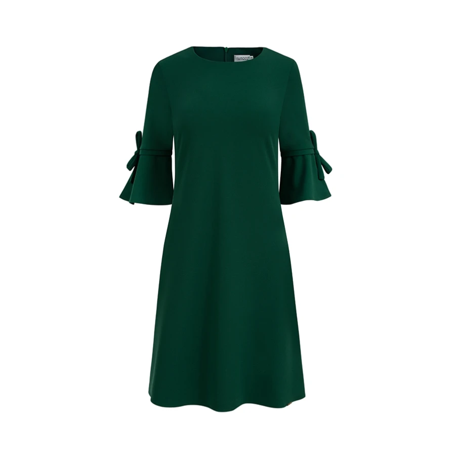 217-2 NEVA Rochie trapezoidală cu mâneci evazate - VERDE STICLĂ