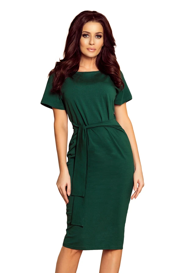 248-1 VERA Rochie midi cu mânecă scurtă - VERDE STICLĂ