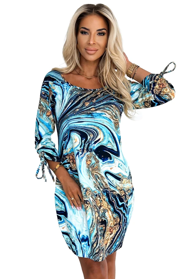 281-7 SOPHIE Rochie confortabilă cu buzunare Oversize - blue-gold waves