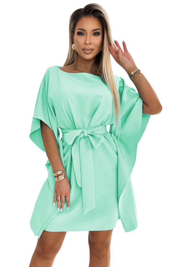 287-31 SOFIA Rochie de dama fluture cu cravata in talie - menta