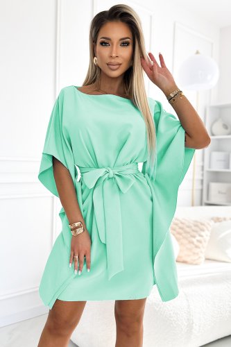 287-31 SOFIA Rochie de dama fluture cu cravata in talie - menta