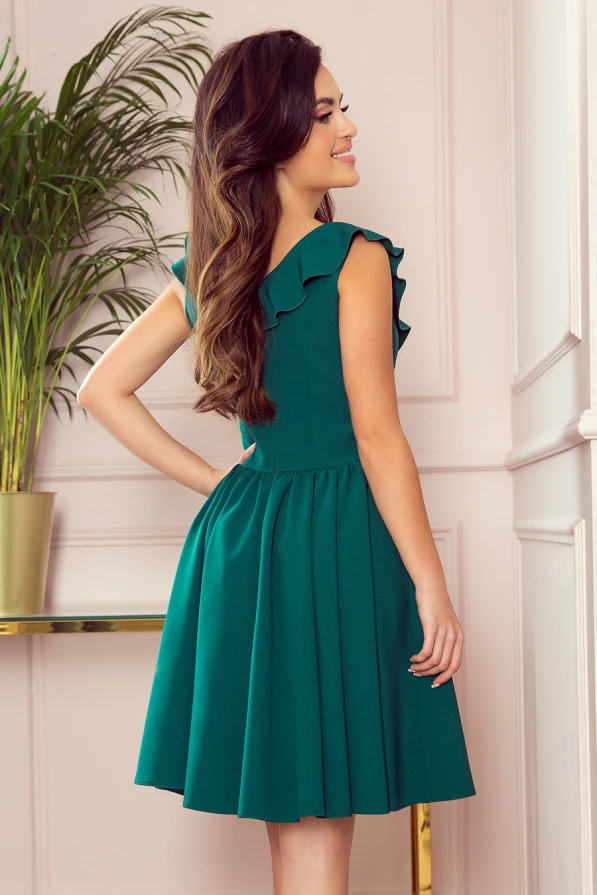 307-2 POLA rochie cu volane la decolteu - VERDE STICLĂ