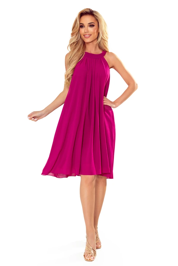 350-7 ALIZEE - rochie șifon cu legătură - FUCSIA