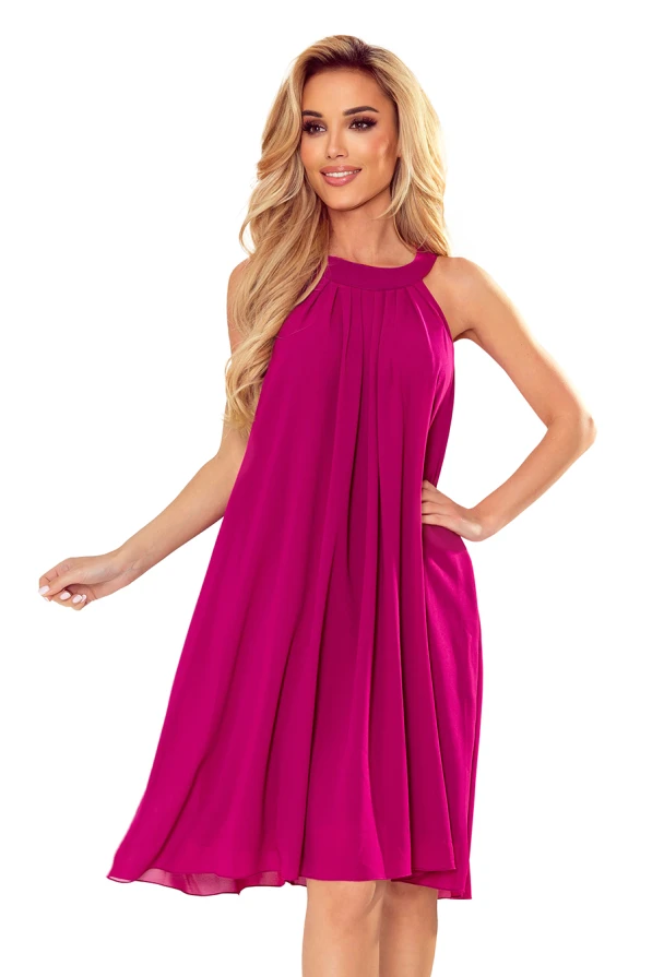 350-7 ALIZEE - rochie șifon cu legătură - FUCSIA