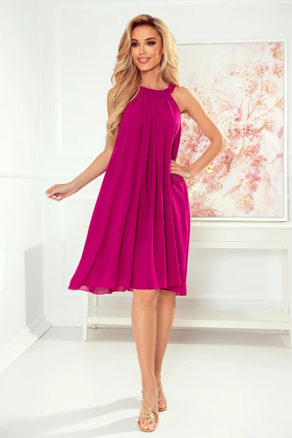 350-7 ALIZEE - rochie șifon cu legătură - FUCSIA