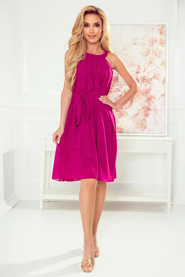 350-7 ALIZEE - rochie șifon cu legătură - FUCSIA