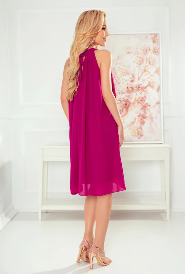 350-7 ALIZEE - rochie șifon cu legătură - FUCSIA