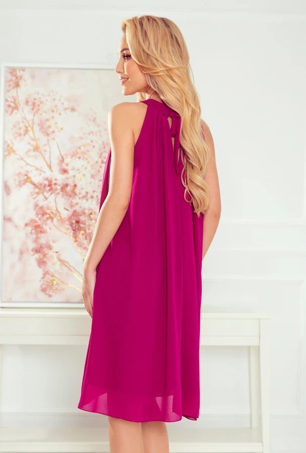 350-7 ALIZEE - rochie șifon cu legătură - FUCSIA