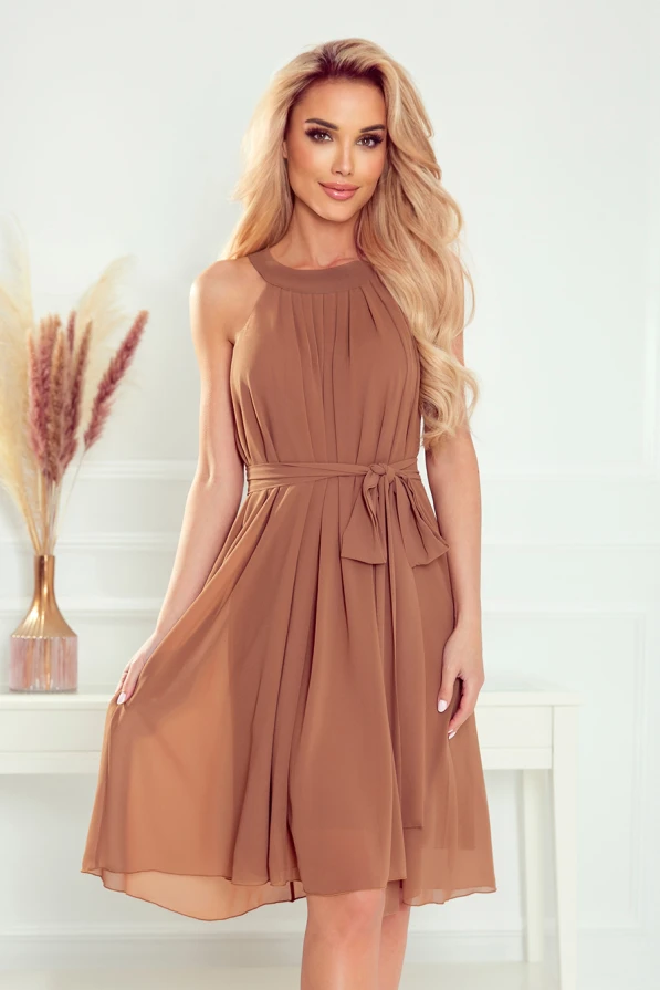 350-8 ALIZEE - rochie șifon cu legare - MOCCA