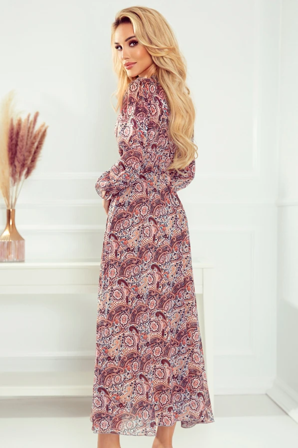 378-1 Rochie șifon MIDI - model BOHO maro