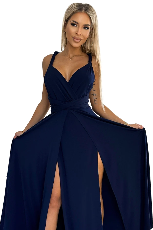 509-1 Rochie lungă elegantă legată în mai multe moduri - BLEUMARIN